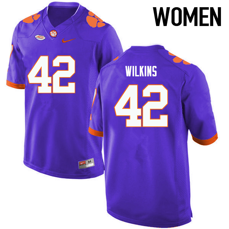 Women Clemson Tigers #42 Christian Wilkins College Football Jerseys-Purple - Click Image to Close